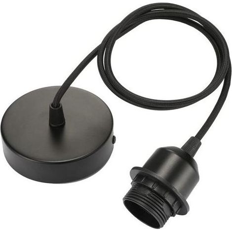 Suspension E27 with cable textile adjustable 100cm – Socket E27 compatible lampshade-day – Power 60W – Voltage 220-240V – Black (1/5)