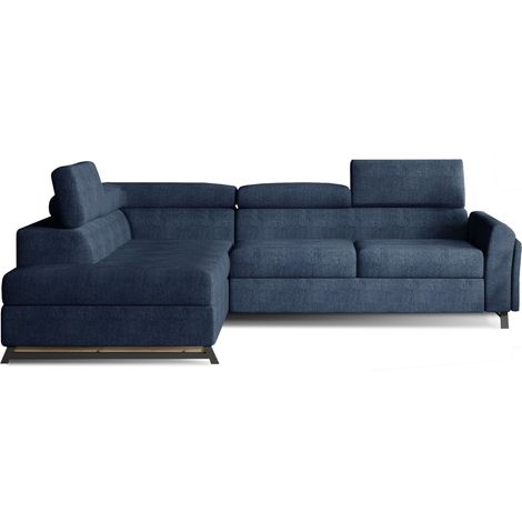 Canapé angle gauche convertible tissu bleu avec têtières réglables Nikos 265cm (1/5)