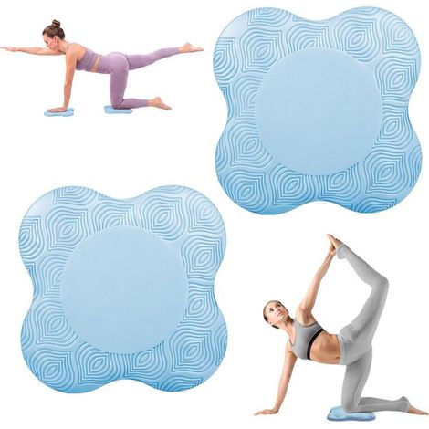 Lot de 2 tapis de yoga : tapis avec support genoux et support coudes, tapis en mousse, 20 cm x 20 cm x 2 cm, bleu, idéal pour le Pilates et autres exercices. (1/5)
