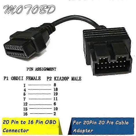 Câble OBD2 ObdTooL pour KIA 20 broches vers 16 broches, adaptateur pour outil de diagnostic OBD2, lecteur de codes, connecteur pour voiture KIA 20 broches ST1M634 (1/4)