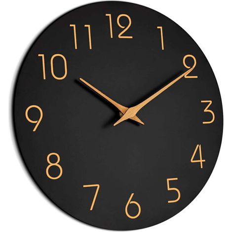 Modern 10-inch (25cm) Silent Wall Clock - Battery-Powered Quartz Movement, Round Decorative Design - For Office, Classroom, School - Black (Ref. F175539)