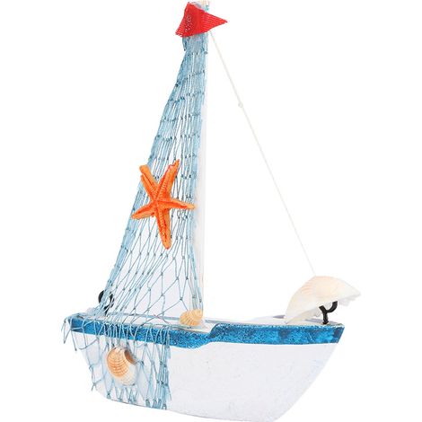 Maquette de voilier en bois de style méditerranéen, faite à la main, de style vintage (drapeau rouge). (1/5)