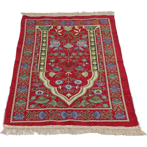 Tapis de prière musulman portable, brodé avec un motif floral raffiné, style ethnique (1/5)