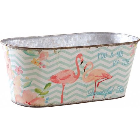 Corbeille ovale en métal flamants roses 32 cm