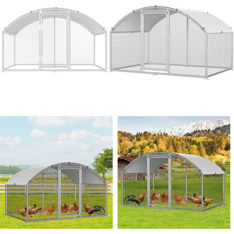 Wolketon Poulailler 3×2×2 m avec toit arqué – Volière extérieure, enclos pour petits animaux, cage à poules en acier galvanisé