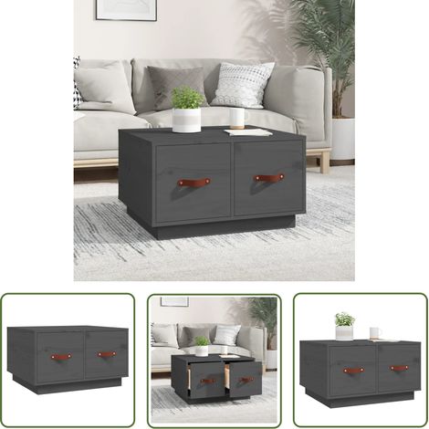 The Living Store Table basse Gris 60x53x35 cm Bois massif de pin - Table Basse - Meuble Salon - Table D'appoint - Table Design - Table Bois (1/5)
