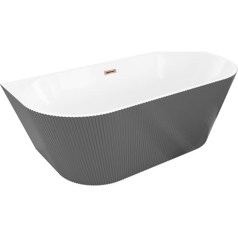 Mexen Oris freistehende wandstehende geriffelte Wanne 170 x 80 cm, weiß/grau, Überlauf Roségold - 52871708062-60 (1/5)