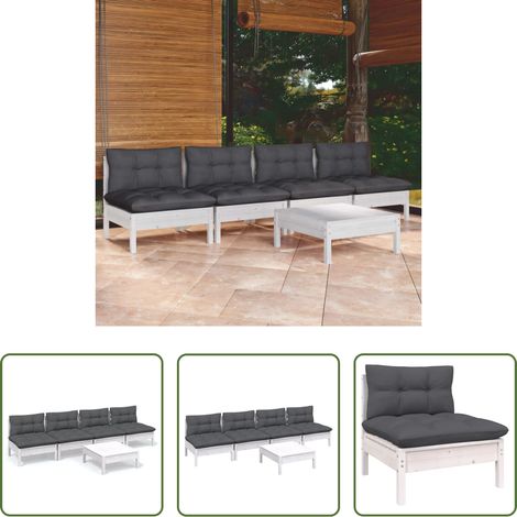 Terrassensofa -  5-tlg. Garten-Lounge-Set mit Anthrazit Kissen Kiefernholz (1/5)