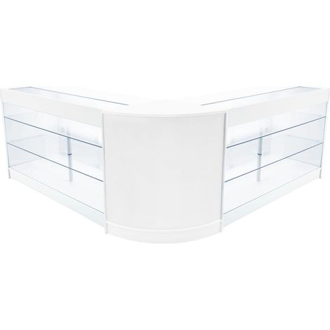 Comptoirs de Vente en MDF Blanc à LED Blancs Ensemble Helios CM60 K1500 3 Unités de Rangement Étagères Internes Portes Coulissantes Verouillables Réception Bureau Vêtements Bijoux [Clés INCLUS] (1/5)