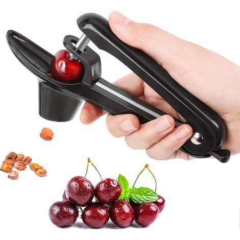 Dénoyauteur de cerises en acier inoxydable - Outil robuste pour dénoyauter olives et cerises (noir) (1/5)