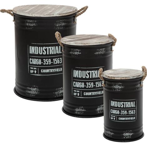 Set aus 3 schwarzen Loft-Tonnen aus Metall (1/4)