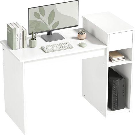 Bureau Informatique avec tiroir et étagère, Bureau d'ordinateur avec Support d'unité Centrale, 108 x 50 x 82 cm, Style Moderne, Table d'étude pour Chambre, Studio, Blanc (1/5)