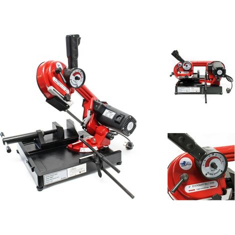 Scie à ruban mobile pour métaux 1500W – Vitesse 20-70m/min – Tête pivotante pour coupes angulaires – Guide-bande de précision