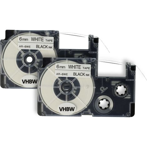 vhbw 2x Label Tape Replacement for Casio XR-6WE, XR-6WE1 for Label Printer 8m x 6 mm, Black on White (1/5)