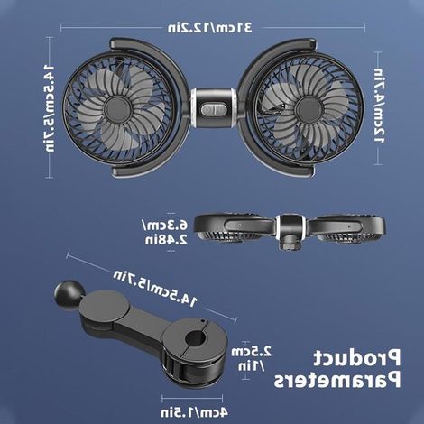 Ventilador para coche，ventilador para el asiento trasero，ventilador doble para coche，control de viento de tres etapas，ventilador USB para coche (1/5)