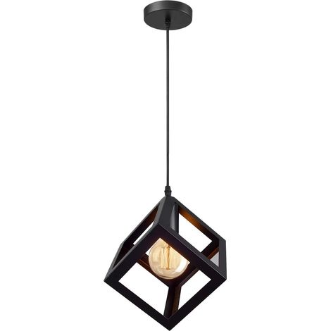 Lustre moderne style géométrique de lampe cubique pour chambre salon salle à manger plafonnier noir (ampoule non incluse) (1/4)