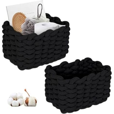 Panier Rangement, 2 pc boîte de Rangement en Corde, 19x15x12cm boîte de Rangement, Panier de Rangement Tressé, Paniers de Décoration, pour Chambre, Salon, Maquillage et Salle de Bain(Noir) (1/4)
