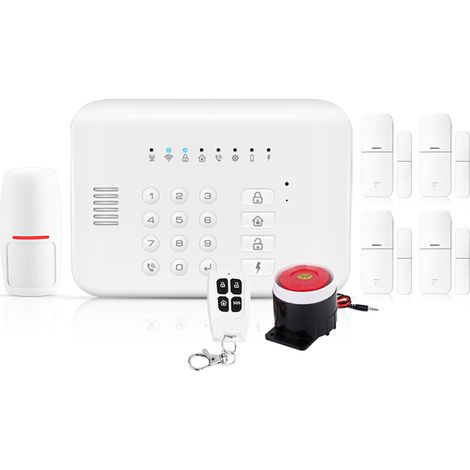 Kit alarme maison sans fil GSM WiFi avec sirène, détecteurs ouverture et mouvement, télécommande, application mobile, installation facile