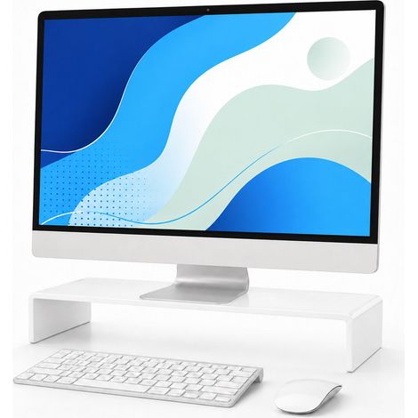 Relaxdays supporto monitor ergonomico in acrilico, bianco, H x L x P: 10 x 35 x 20 cm, rialzo da scrivania (1/5)