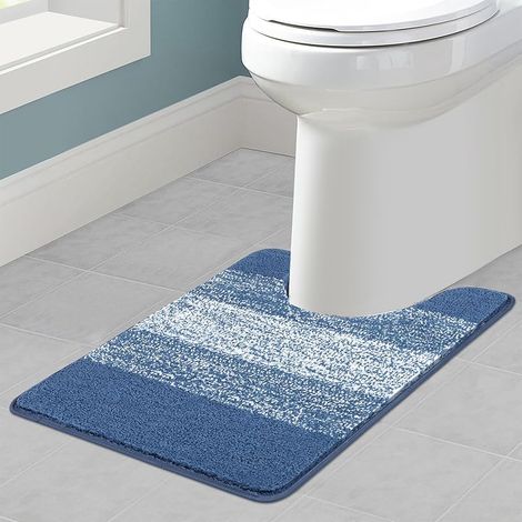 Tapis de Toilette Ultra Doux Tapis WC Contour Antidérapant Lavable en Machine, Absorbant l'eau Tapis de Bain Extra Epais Tapis Salle de Bain 50 x 60 cm, Bleu (1/5)