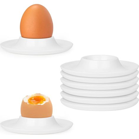 Hueveras, juego de 6 hueveras de plástico blanco, soporte para huevos pasados por agua, hueveras redondas portátiles, lavables, apilables, hueveras para el desayuno. (1/5)