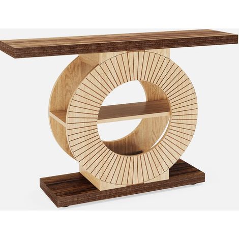 Console d'entrée en bois avec socle rond et étagères, style campagne (1/5)