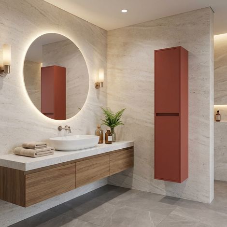 Colonne de salle de bain suspendue 140 cm avec 2 portes et fermeture amortie Rouge satiné – Ligne (1/5)