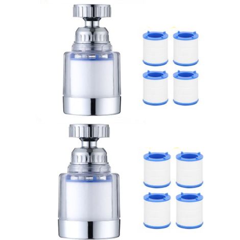 Lntyq Lot de 2 filtres à eau pour robinet, filtre de robinet anti-calcaire, avec 8 éléments filtrants en coton PP et adaptateur universel pour évier, cuisine, salle de bain