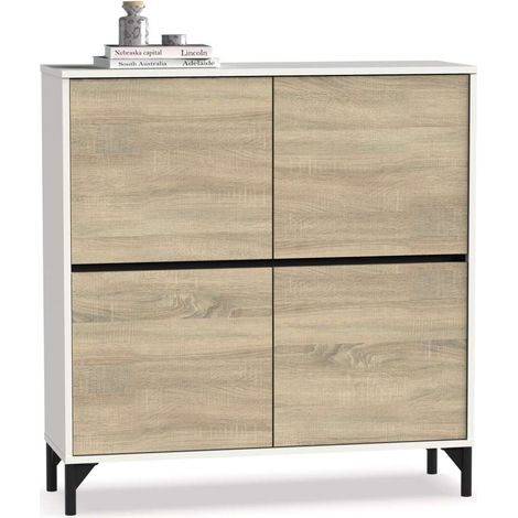 Zapatero 4 puertas Tokio en roble cambrian/blanco. 101cm(ancho) 96.5cm(altura) 33cm(fondo) (1/5)