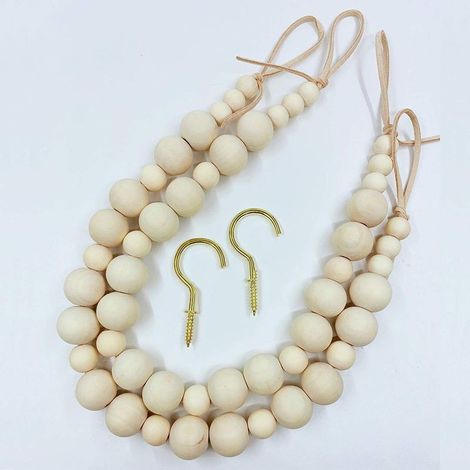 Embrasse de rideau en perles de bois, support de rideau en perles, style Boho, décoratif, avec crochets, pour salon (1/4)