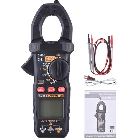 Digital Clamp Meter, 600A AC/DC Current Voltage Tester, True RMS Multimeter with NCV, Temperature, Diode, and Resistance Measurement, Auto Shut-off, Backlit LCD, 6000 Counts, Flashlight