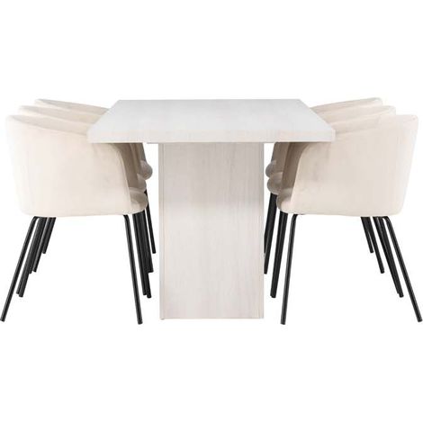 Ebuy24 – Ensemble salle à manger table blanche 200x90cm avec 6 chaises beige – Matériaux de haute qualité – Design élégant et durable (1/5)