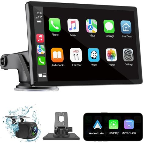 Ecran Carplay Sans Fil - 7 Pouces HD Tactile - Compatible Apple CarPlay et Android Auto - Navigation GPS - Caméra de Recul - Bluetooth - Entrée AUX - Pour Tous Véhicules (1/5)