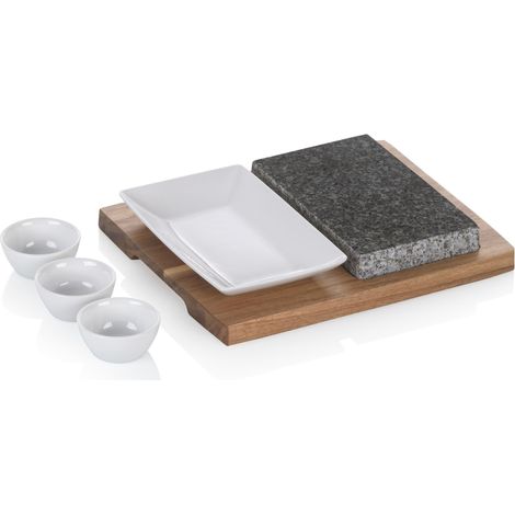 Set de 6 grilles en pierre, pierre chaude avec plat de service, coupelle (1/5)