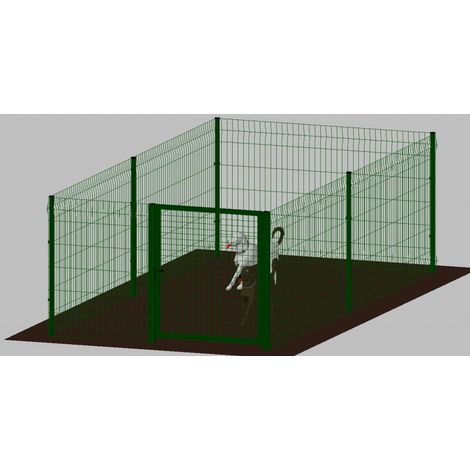.Recinto-Box Modulare per Cani in Ferro Zincato e Verniciato Verde-con Pali a Interrare - cm 200x400x102h (1/2)