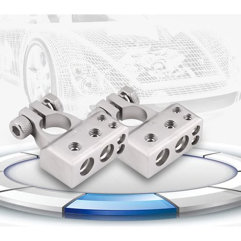 Paire de connecteurs de batterie auto, pinces positives et négatives argentées pour câbles 0/1/2/4/8 AWG (1/5)