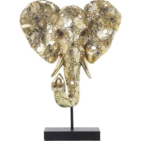 Sculpture tête d'éléphant décorative en résine - Doré antique texturé (1/4)