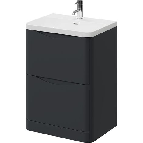 Vela Satin Anthracite 600mm 2 Drawer Vanity Unit with Fina Basin (1/5)