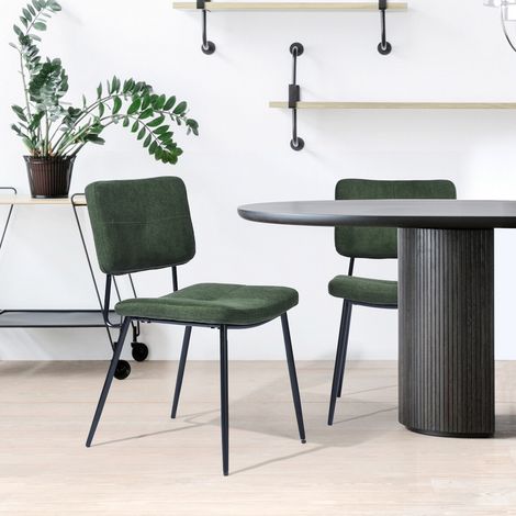 MEUBLES COSY Set of 2 Scandinavian dining room chairs in green fabric