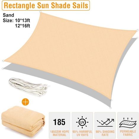 vela ombreggiante rettangolare, 3 x 4 m, HDPE 185 g/m², protezione UV 95%, permeabile, per giardino, terrazzo, balcone (1/4)