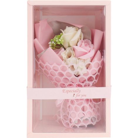 Coffret cadeau de 1 bouquet de roses artificielles en savon, rose simulée, cadeau de Saint-Valentin-27X16CM-Pink (1/2)