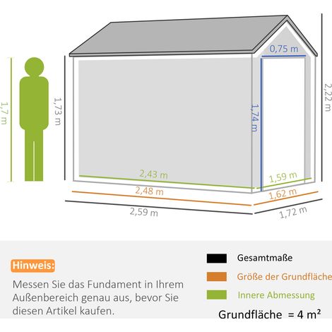 Garden Lodge Steel 4㎡ avec vitrine verrouillable Armier de jardin 259 x 172 x 222 cm Abri de jardin pour balcon Terrasse Gris foncé