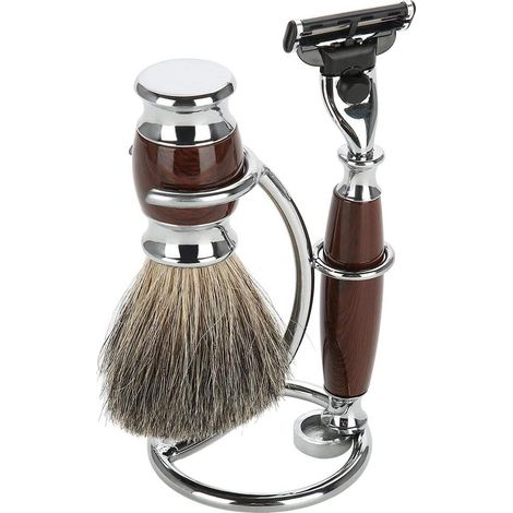 Support De Rasoir De Rasage En Acier Inoxydable, Kit D'outils de Rasage pour Hommes 2 EN 1 Support, Blaireau de Rasage Manuel Courbé Portable pour Comptoirs de Salle de Bain (1/5)