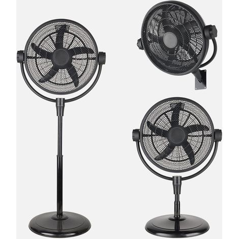 Ventilador Pie 3x1 Aifos Negro 3vel 90w 5aspas  Rotacion manual Suelo/pared/sobremesa Orientable Regx61x61cm