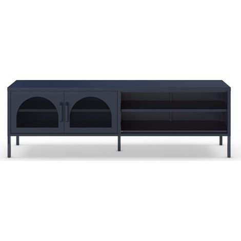 Meuble TV 2 portes en métal L160cm - Bleu nuit - Zio (1/5)