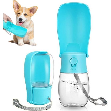 Tragbare Hunde-Trinkflasche – als Wasserspender oder Napf verwendbar – Hundeaccessoire – blau – kompakt und faltbar – geeignet für Welpen, kleine, mittlere und große Hunde