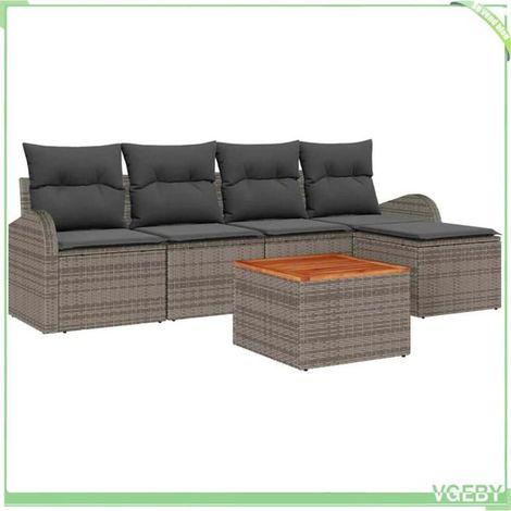 Ensemble de canapé de jardin - FAFEICY - 3347566 - Modulable - Polyrotin gris - 5 places (1/5)