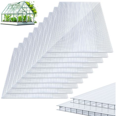 Randaco 10 lastre in policarbonato alveolare traslucido da 8 mm per serra, 121 x 60,5 cm, superficie 7,32 m², protezione UV