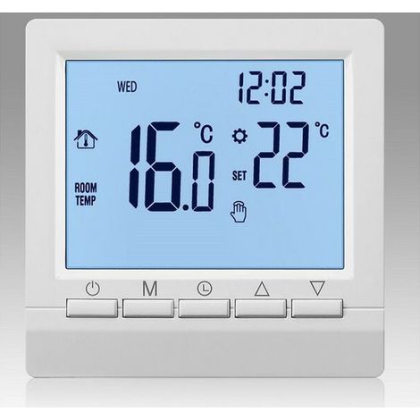 Termostato de calefacción para caldera de gas de 1,5 V, controlador de temperatura a batería con retroiluminación blanca, programable semanalmente. (1/4)