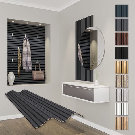 HEXIM Lamellen Akustikpaneele Comfort 0,83 m² MDF Holz flexible Wandpaneele 138,5x60cm Wandverkleidung schalldämmend (1x 1,18 Meter - 0,708 m², Black Lead)